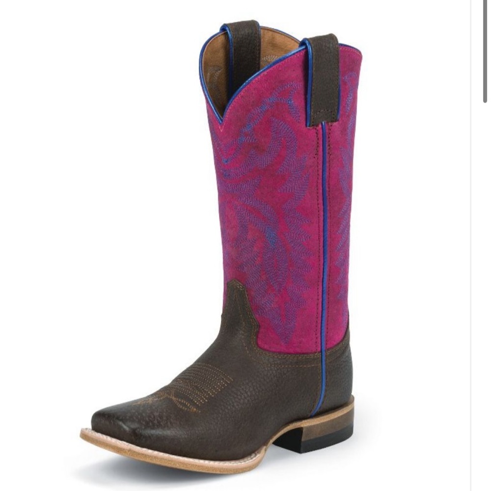 Justin Boot Kid Youth Size 6 Chocolate Grizzly Ladies 8 Pink Bent Rail Boy Girl